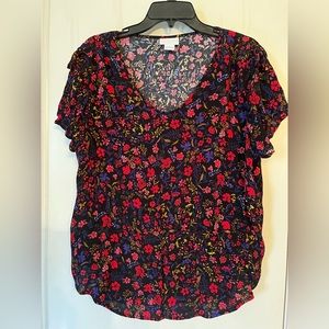 Liz Claiborne floral flutter sleeve blouse. Ladies Size L